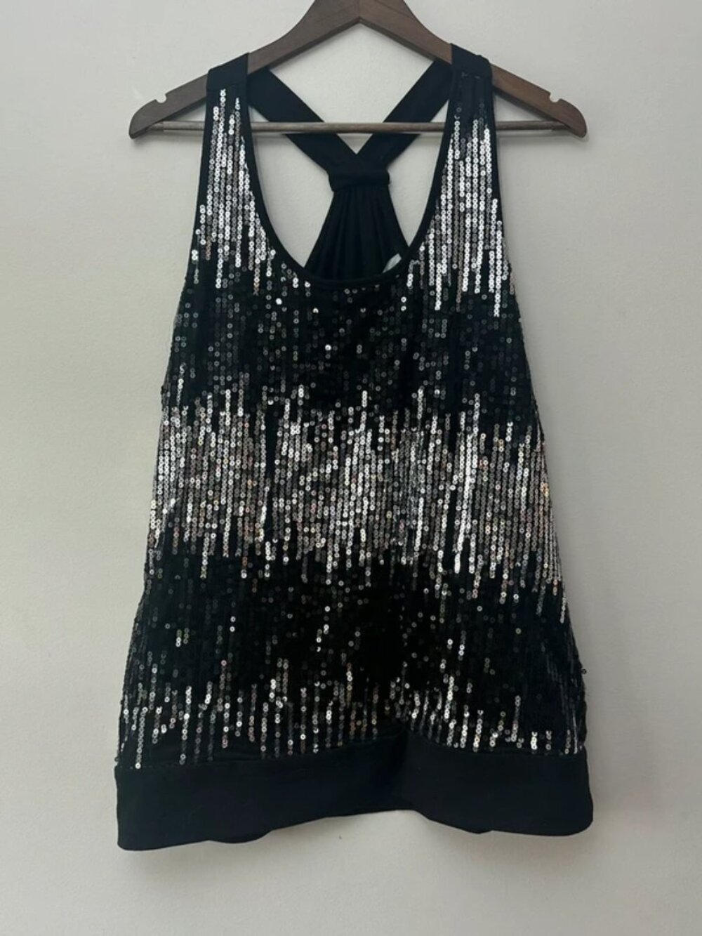 Deb Women’s 3XL Black Silver Sequin Racerback Tank Top Party Evening Y2K
